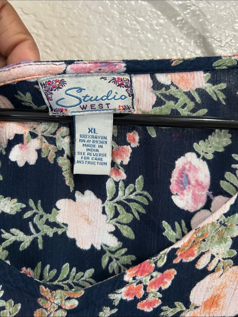 Studio West Women’s Navy Midi Dress Pink Floral Print Sz XL Ruffle Summer TC0013 - Picture 3 of 7